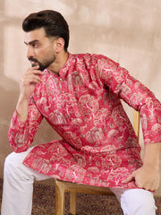 Ethnic Bay Men Pink Silk Blend Abstract Printed Straight Kurta-MKU1995