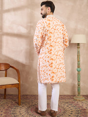 Ethnic Bay Men Orange Silk Blend Solid Embroidered Straight Kurta-MKU2002