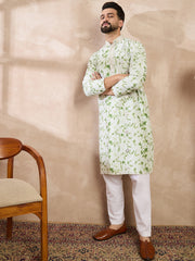 Ethnic Bay Men Green Silk Blend Solid Embroidered Straight Kurta-MKU2003