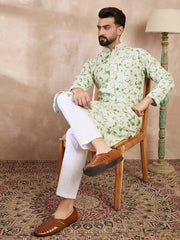 Ethnic Bay Men Green Silk Blend Solid Embroidered Straight Kurta-MKU2003