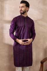 Purple Silk Blend Embroidered Mandarin Collar Straight Kurta MKU2038
