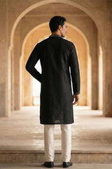 Black Silk Blend Embroidered Straight Kurta Sets MKSET2072