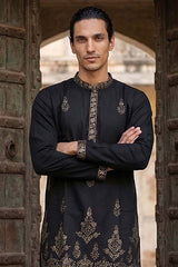 Black Silk Blend Embroidered Straight Kurta Sets MKSET2072