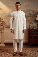 Off White Silk Blend Embroidered Straight Kurta MKU2082