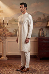 Off White Silk Blend Embroidered Straight Kurta MKU2082