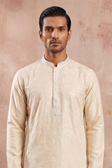 Off White Silk Blend Embroidered Straight Kurta MKU2129