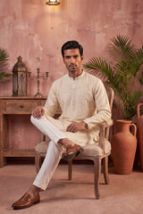 Off White Silk Blend Embroidered Straight Kurta Sets MKSET2129