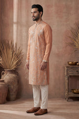 Orange Modal Embroidered Calf Length Straight Regular Kurta With Trouser MKSET2176