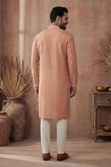 Orange Modal Embroidered Calf Length Straight Regular Kurta With Trouser MKSET2176
