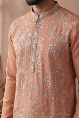 Orange Modal Embroidered Calf Length Straight Regular Kurta With Trouser MKSET2176