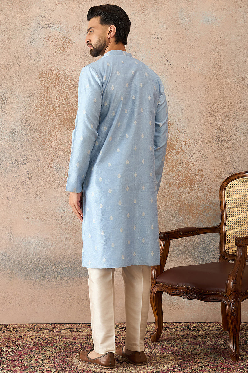 Blue Silk Blend Floral Straight Kurta MKU2217