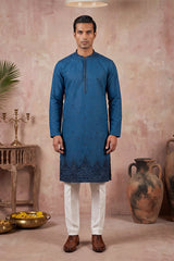Blue Silk Blend Embroidered Straight Kurta MKU2290