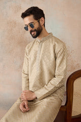 Olive Jacquard Ethnic Motifs Embroidered Kurta With Trouser MKSET2322