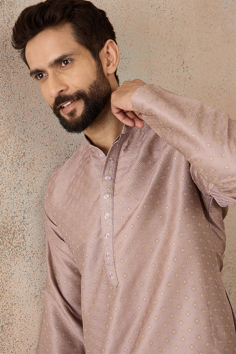 Lavender Silk Blend Floral Embroidered Kurta With Trouser MKSET2325