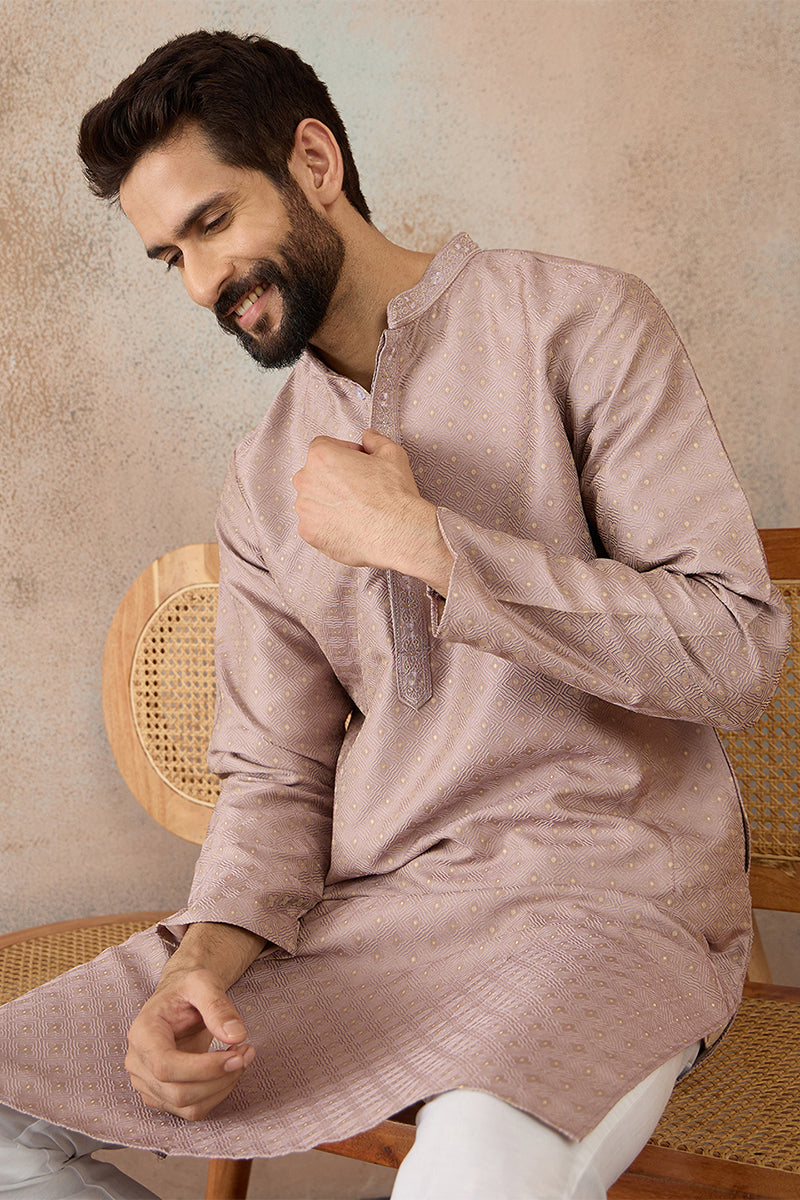 Lavender Silk Blend Floral Embroidered Kurta MKU2325