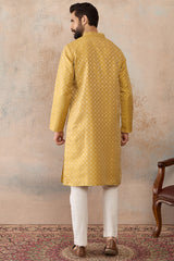 Yellow Jacquard Ethnic Motifs Embroidered Kurta MKU2327