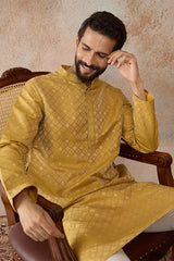 Yellow Jacquard Ethnic Motifs Embroidered Kurta With Trouser MKSET2327