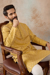 Yellow Jacquard Ethnic Motifs Embroidered Kurta With Trouser MKSET2327