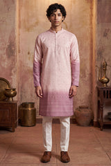 Pink Silk Blend Woven Design Calf Length Straight Regular Kurta MKU2347