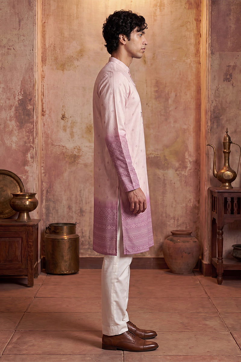 Pink Silk Blend Woven Design Calf Length Straight Regular Kurta MKU2347