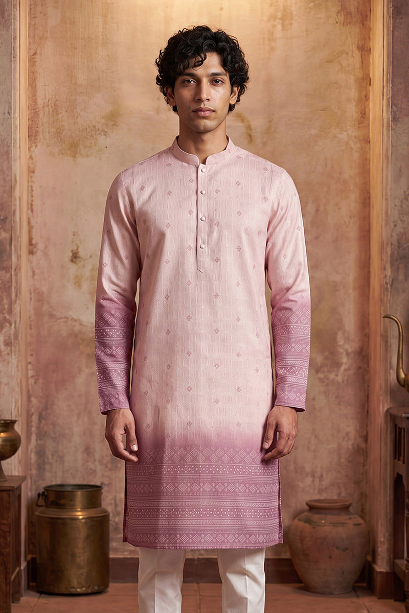 Pink Silk Blend Woven Design Calf Length Straight Regular Kurta MKU2347