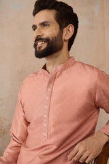 Peach Silk Blend Embroidered Mandarin Collar Straight Kurta MKU2363