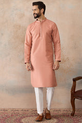 Peach Silk Blend Embroidered Mandarin Collar Straight Kurta MKU2363