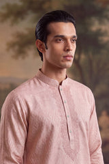 Peach Linen Geometric Embroidered Kurta MKU2366