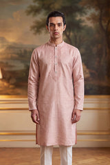 Peach Linen Geometric Embroidered Kurta With Trouser MKSET2366