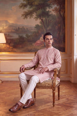 Peach Linen Geometric Embroidered Kurta MKU2366
