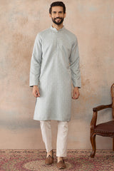 Blue Linen Self Design Embroidered Kurta MKU2367