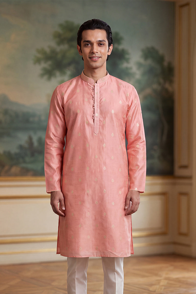 Pink Jacquard Ethnic Motifs Woven Design Kurta MKU2394