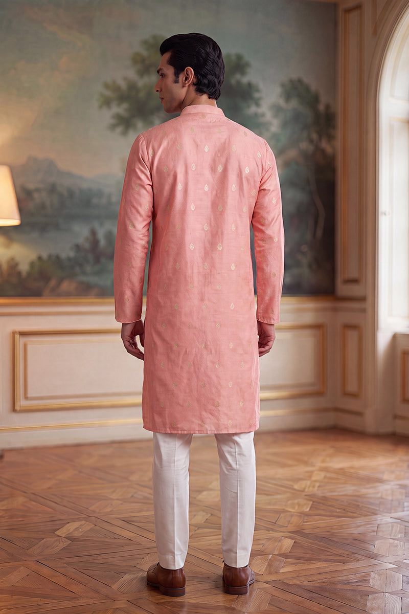 Pink Jacquard Ethnic Motifs Woven Design Kurta MKU2394