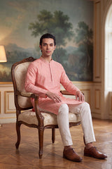 Pink Jacquard Ethnic Motifs Woven Design Kurta MKU2394