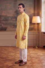 Yellow Linen Ikkat Print Regular Kurta MKU2429