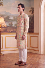 Cream Linen Geometric Print Regular Kurta MKU2431
