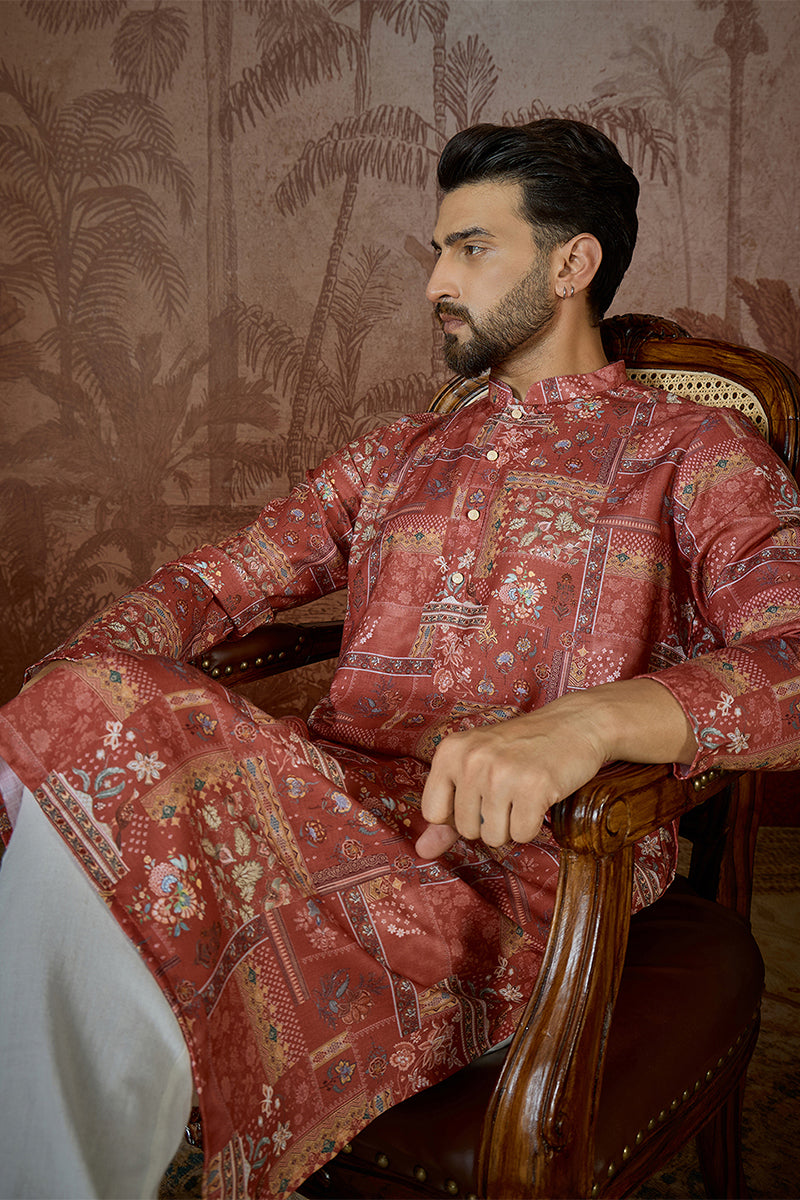 Silk Blend Pink Abstract Printed Kurta With Trouser MKSET2432