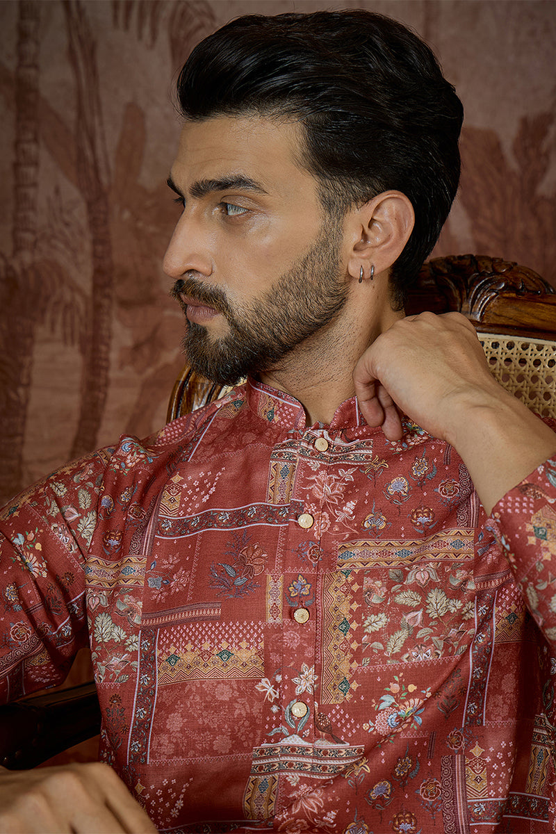 Silk Blend Pink Abstract Printed Kurta MKU2432