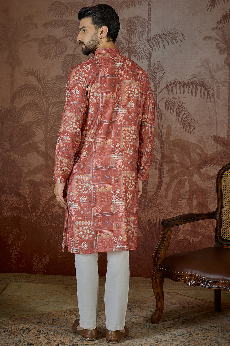 Silk Blend Pink Abstract Printed Kurta MKU2432
