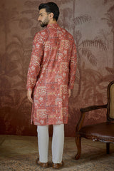 Silk Blend Pink Abstract Printed Kurta MKU2432