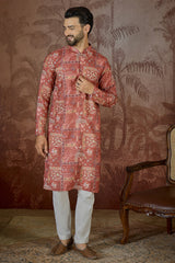 Silk Blend Pink Abstract Printed Kurta MKU2432