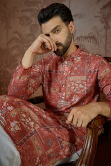 Silk Blend Pink Abstract Printed Kurta MKU2432