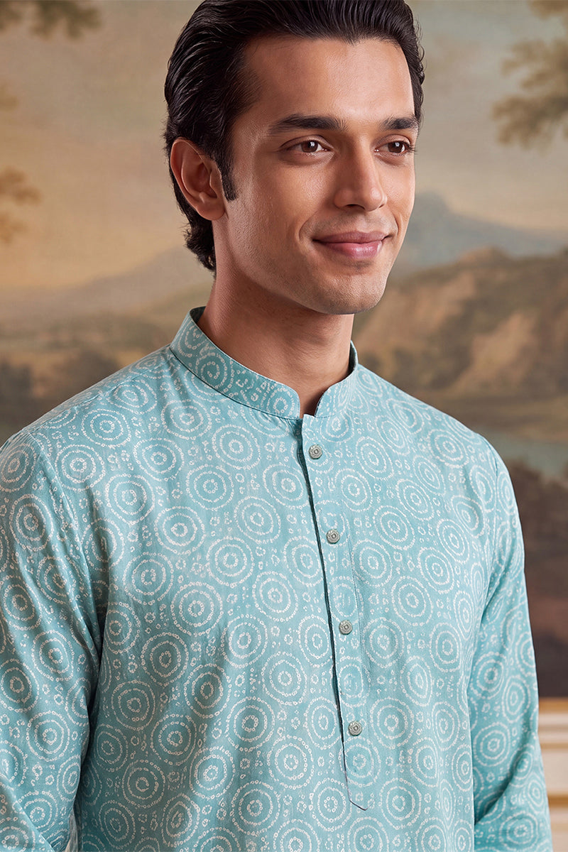 Blue Linen Bandhani Printed Regular Kurta With Trouser MKSET2436