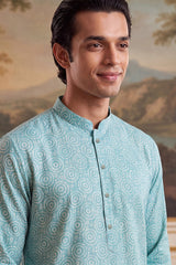 Blue Linen Bandhani Printed Regular Kurta MKU2436
