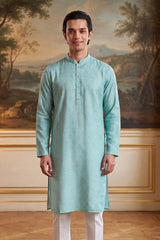 Blue Linen Bandhani Printed Regular Kurta With Trouser MKSET2436