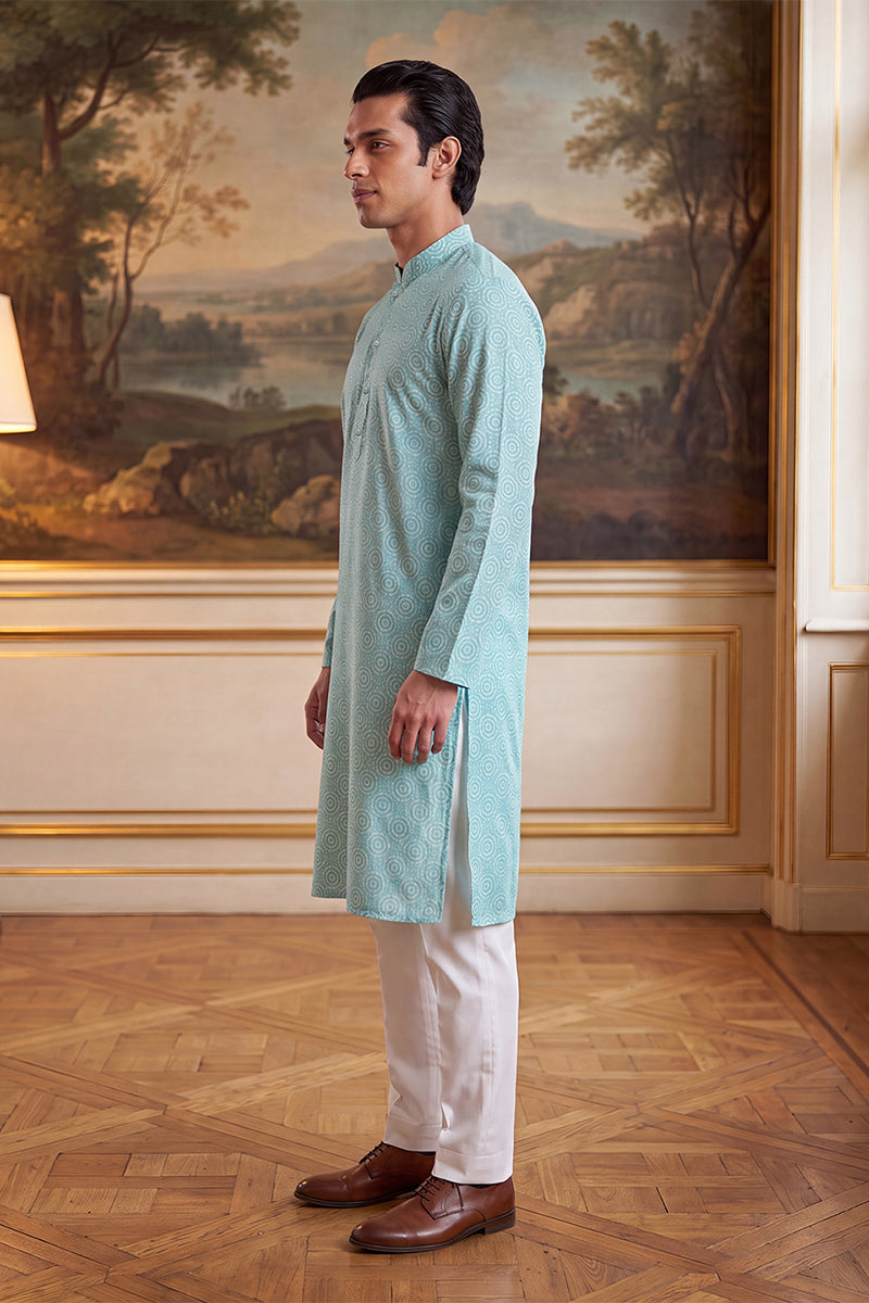 Blue Linen Bandhani Printed Regular Kurta With Trouser MKSET2436