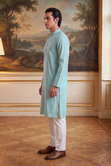 Blue Linen Bandhani Printed Regular Kurta With Trouser MKSET2436