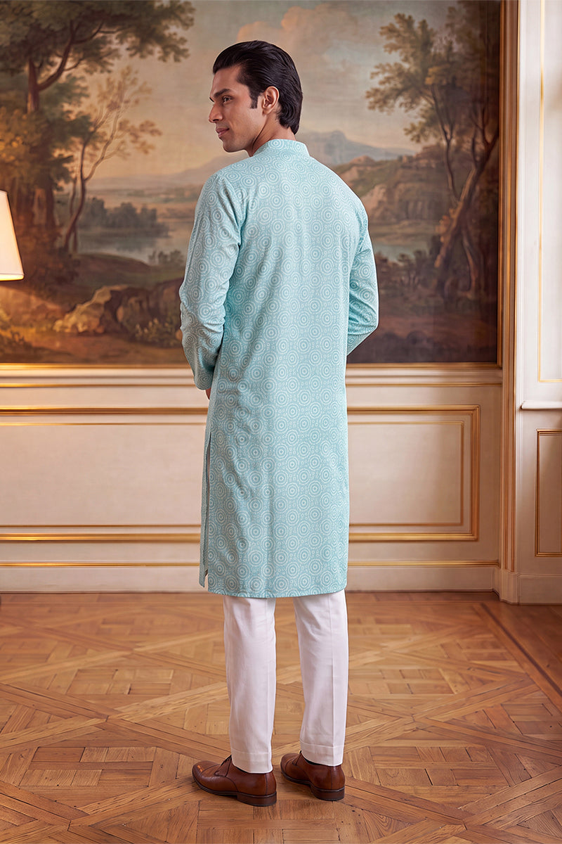 Blue Linen Bandhani Printed Regular Kurta MKU2436