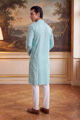Blue Linen Bandhani Printed Regular Kurta MKU2436