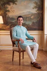 Blue Linen Bandhani Printed Regular Kurta With Trouser MKSET2436